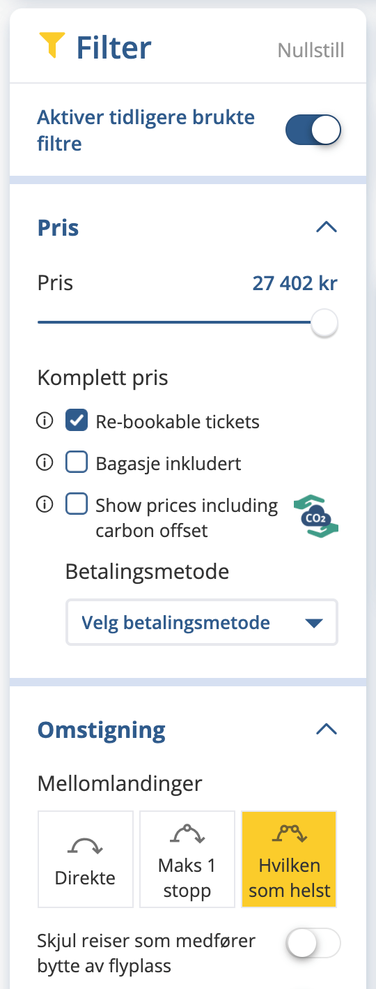 Filter i søkeresultat